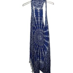 Boho Open Front Blue and White Duster Mandala Print with Bling OSFM